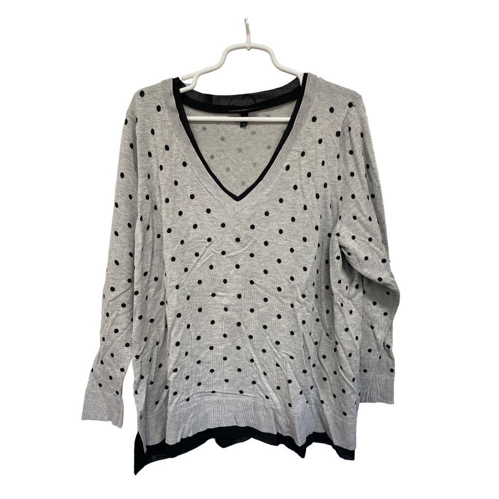 Lane Bryant Sweater V Neck Black Grey Polka Dot Womens Plus Size 26/28